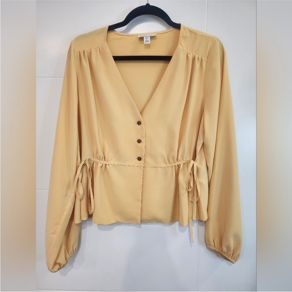 Topshop Soft Yellow Tie-Waist V-Neck Blouse